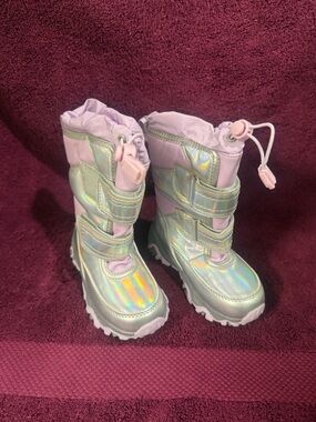 Lands' End Girls' Holographic Lilac Snow Flurry Toddler Boots